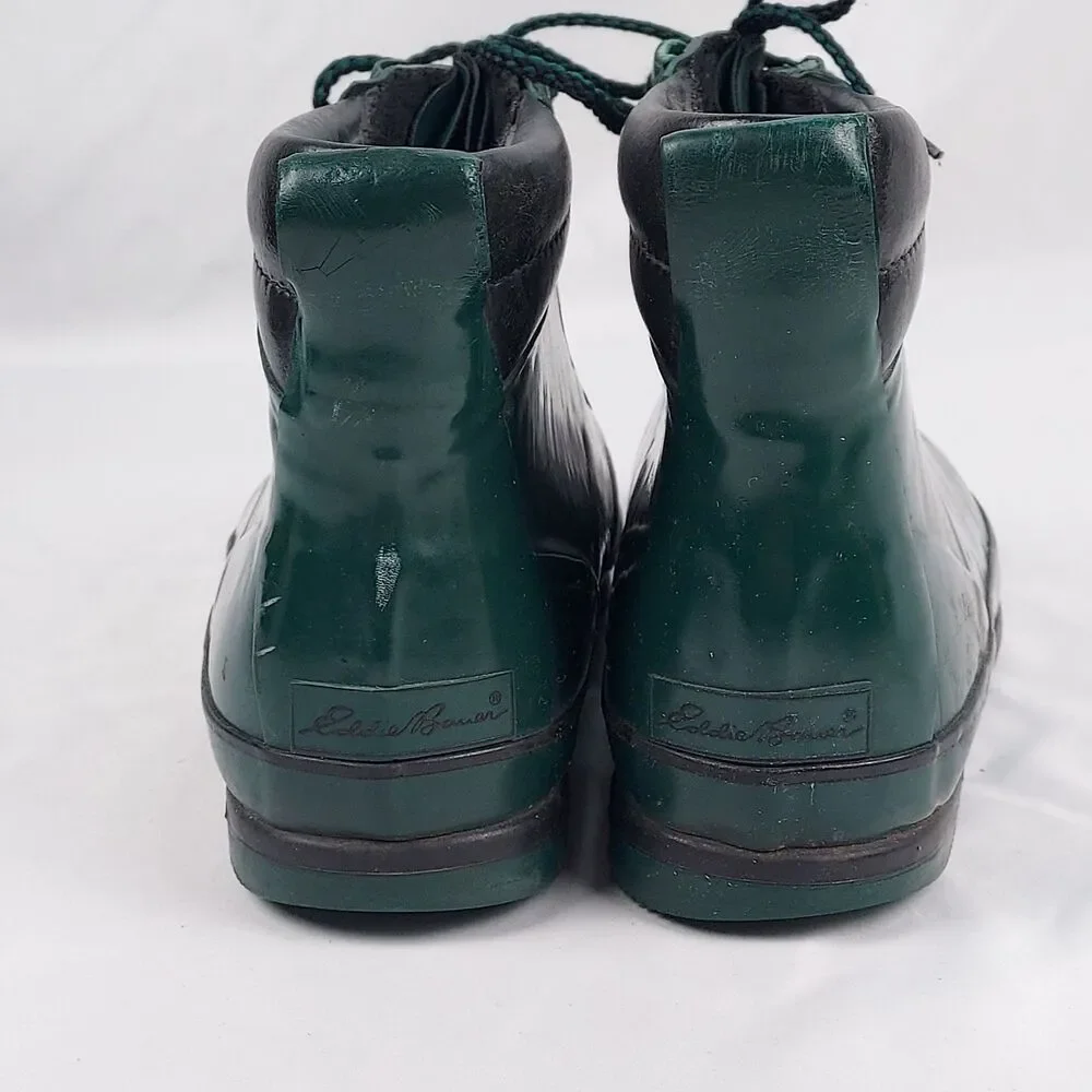 Eddie Bauer Green Rubber Rain Boots Mens 9 Lace Up Waterproof Outdoor